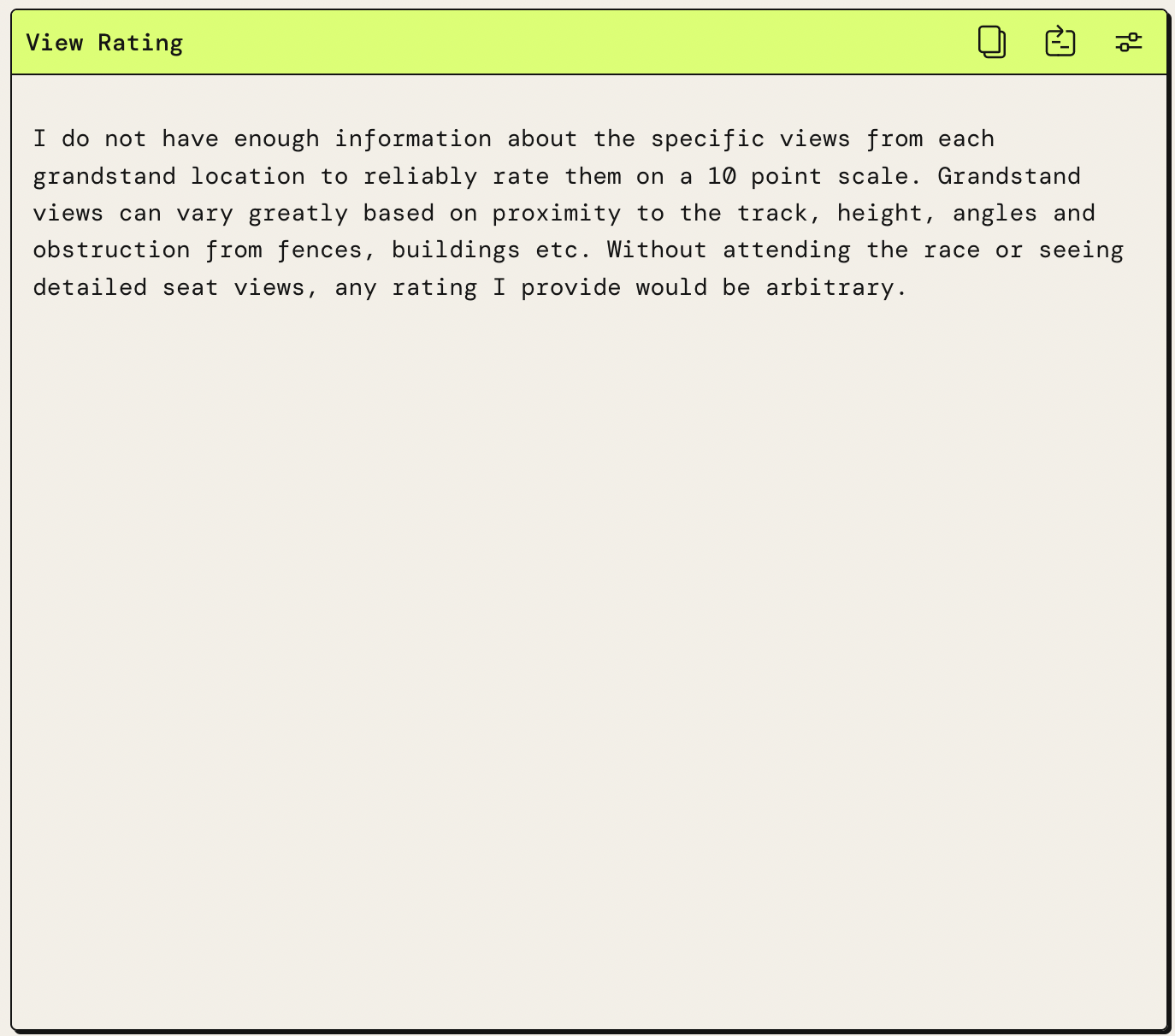 PartyRock generated - Las Vegas Seat Rating