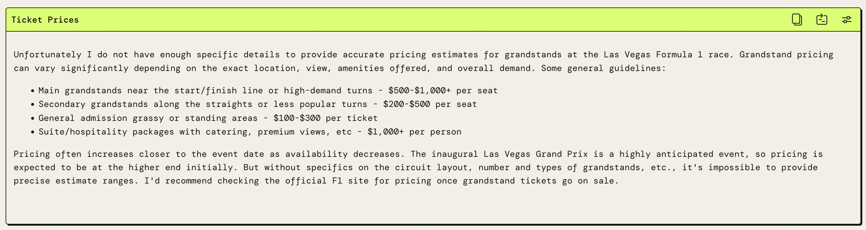 PartyRock generated - Las Vegas Ticket Price