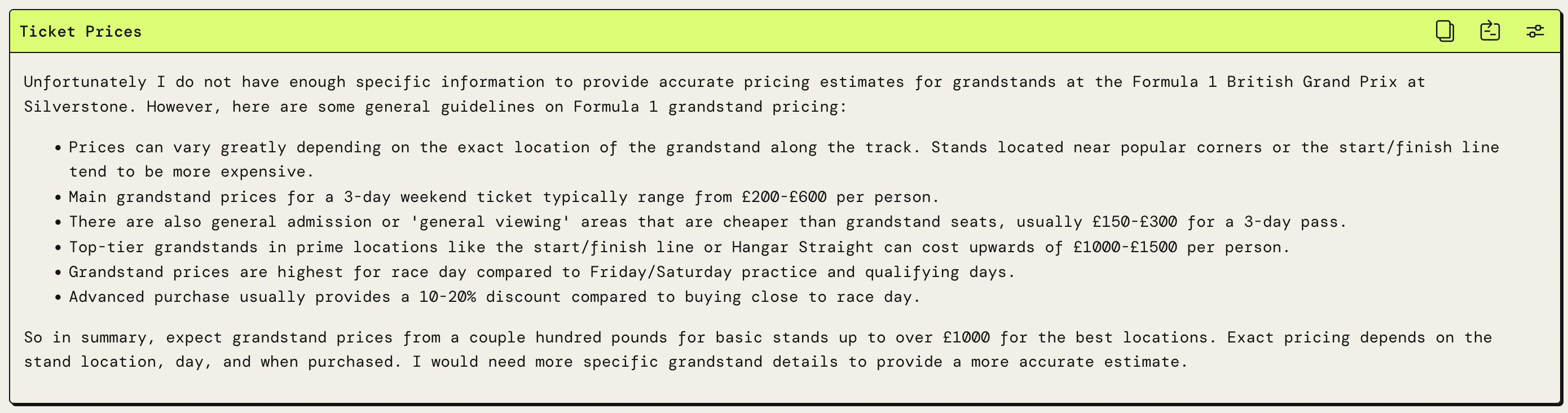 PartyRock generated - Silverstone Ticket Price