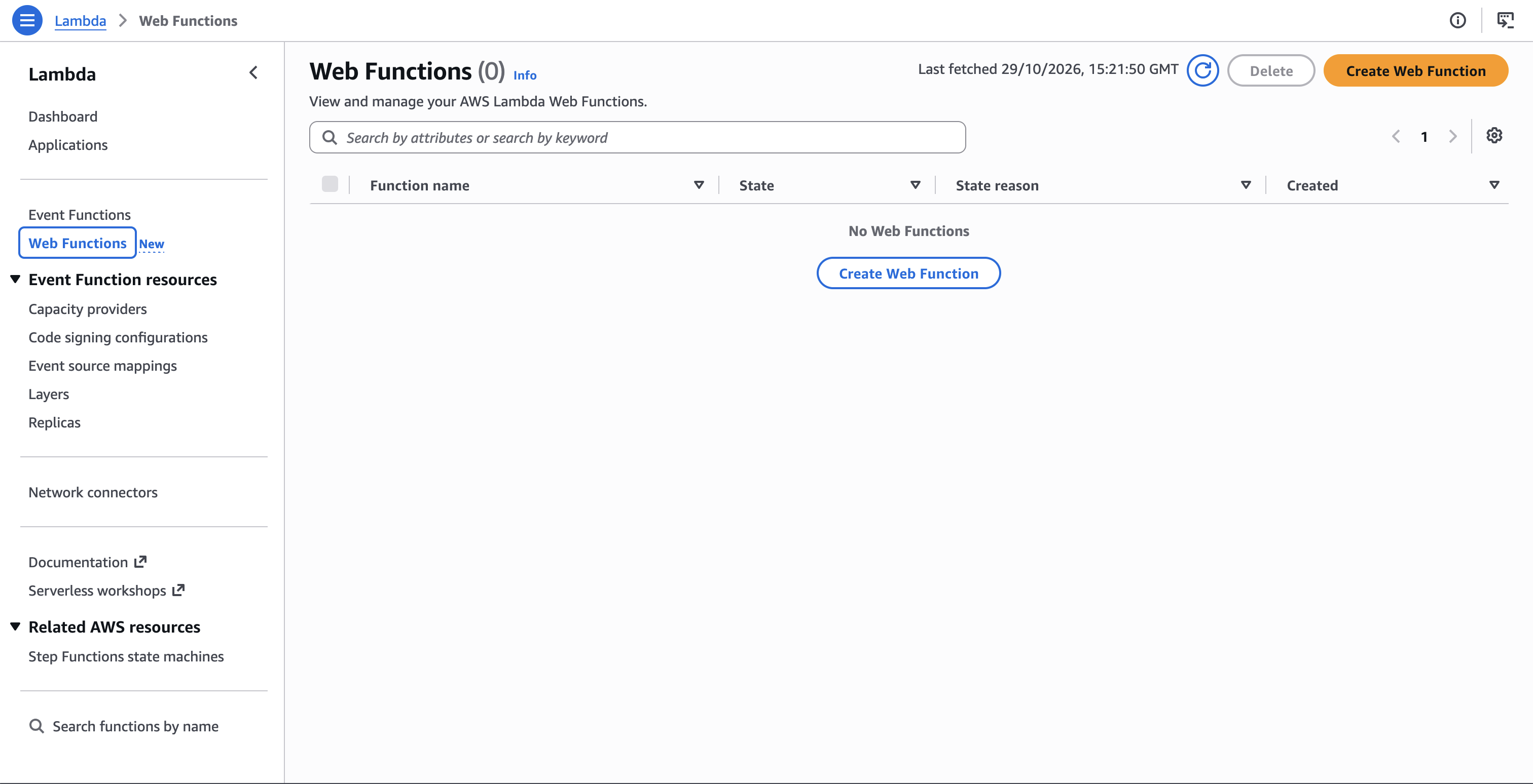 AWS Console - Lambda Web Function