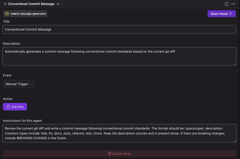 PeteScript - Kiro Conventional Commit Hook